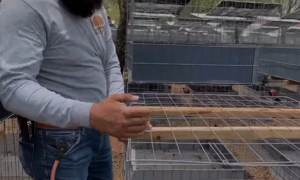 Detalle de la distribución de la cama y los sistemas de drenaje, mostrando cómo se maneja la humedad dentro de las jaulas